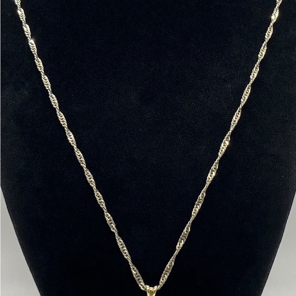 A 10K Vermeil Banded Teardrop Cut CZ Pendant On a Gold Washed Silver Necklace - Picture 6 of 8